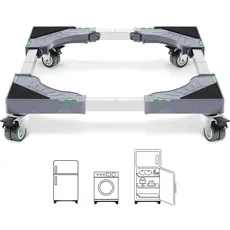 W B D WEIBIDA Waschmaschinen Untergestell mit 4 Feststellbaren Rollen, Bärenlast 200KG Waschmaschinensockel, Verstellbare Breite 40-62cm, Höhe 11cm Rollwagen, Trockner, Kühlschrank