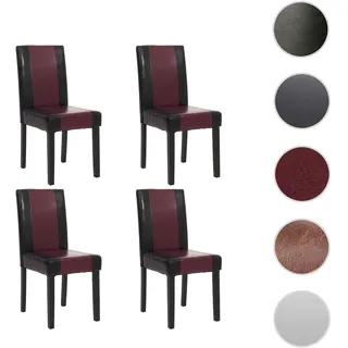 Mendler 4er-Set Esszimmerstuhl Stuhl Küchenstuhl Littau ~ Kunstleder, schwarz-rot, dunkle Beine