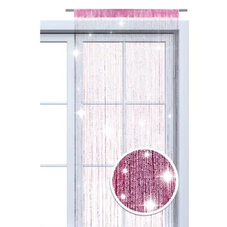 wometo Glitzer Fadenvorhang 90x245 Oeko-TEX pink Silber glänzend kürzbar | waschbarer Dekoschal Vorhang Türvorhang mit Stangendurchzug transparent