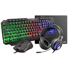 THE G-LAB - Combo Plutonium – 4-in-1 Gaming-Pack – Gaming-Tastatur RGB Gamer Maus 3200 DPI, Gaming-Kopfhörer, rutschfeste Mauspad – PC PS4/PS5/Xbox