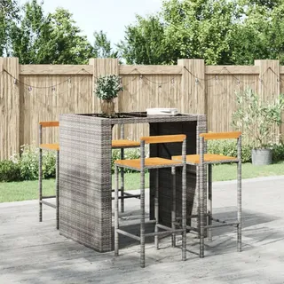 The Living Store Barhocker 4 Stk. Grau Poly Rattan und Massivholz Akazie - Grau