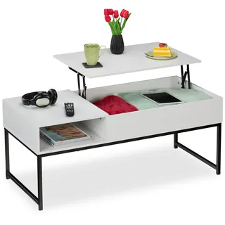 Relaxdays Couchtisch modern Weiß Holz 110 x 50 x 10,5 cm