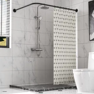 SIKAIQI Duschvorhangstange L-Form 90-130 x 90-130 cm schwarz