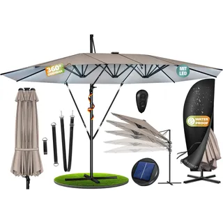 KESSER® Sonnenschirm Doppelsonnenschirm 4,6m x 2,7m | Ampelschirm Abdeckung & Windsicherung mit Kurbel & Ständer | Kurbelschirm Aluminium wasserabweisend | Neigbar Kippbar 360° Drehbar - Taupe
