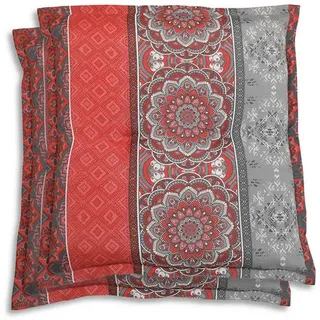 Gartenhockerauflage 2er-Set , Grau, Rot, Dunkelgrau , Textil , 2-teilig , Ornament , Füllung: Schaumstoff, Vlies , quadratisch , 50x7x50 cm , Oeko-Tex® Standard 100 , pflegeleicht, hochwertige Qualität, langlebig, für den Außenbereich geeignet , Gartenmöbel, Gartenpolster & Auflagen, Gartenkissen