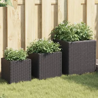 Möbel Pflanzkübel 3 Stk. Schwarz Poly Rattan - Beete 366395 - Schwarz