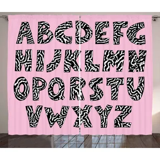 ABAKUHAUS rosa Zebra Rustikaler Vorhang, Funky Letters Trippy, Wohnzimmer Universalband Gardinen mit Schlaufen und Haken, 280 x 245 cm, Baby Pink Weiß - Rosa