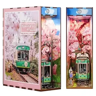 Tonecheer DIY Book Nook Kit Modellbausatz 3D-Holzpuzzle für Erwachsene zum Baue Miniatur Haus Kit Puppenhäuser Bastelset mit Licht Japan Geschenkideen für (Sakuras Reise)
