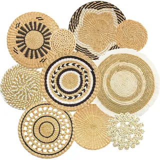 Tel Charme * 10 Stück Boho Wanddeko Gewebtes Wandkorb Set, Wanddekoration-Set, Gewebte Wandkorbdekoration, Handgefertigt, Runde Wandkunst für Bauernhaus, Schlafzimmer, Wohnzimmer, Küche