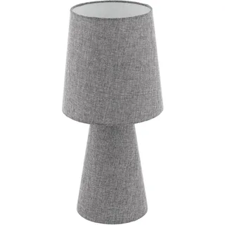EGLO Tischlampe Carpara, 2 flammige Tischleuchte Modern, Nachttischlampe aus Textil, Leinen, Wohnzimmerlampe in Grau, Lampe mit Schalter, Lampenfuß beleuchtet, E27 Fassung