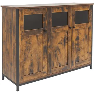 Relaxdays Küchenbuffet mit Glastüren 75 x 100 x 35 cm Dunkelbraun/Schwarz