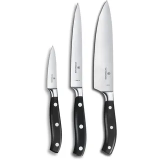Victorinox Grand Maître, Profi Koch-Set, 3-teilig, gerader Schliff, Extra Scharf, Robuster Kunststoffgriff, schwarz