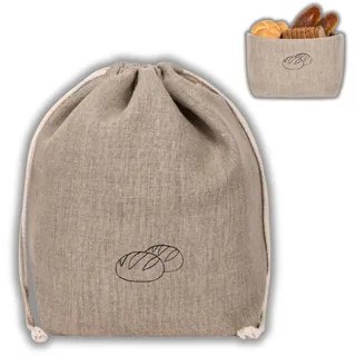 slowroom Brotbeutel 30 x 34 cm und Brotkorb 2 in 1 - Brotkorb Stoff - doppelte Leinenschicht - Brötchenbeutel Atmungsaktiv und Dekorativ - Brotkörbchen Leicht zu Pflegen, Natur