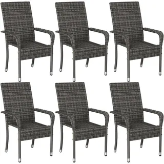Yaheetech 6er Set Polyrattan Gartenstühle Stapelbar, Rattanstühle Stapelstuhl mit Armlehnen & Rückenlehne, Rattan Stuhl Balkonstuhl mit Verstellbaren Schutzfüßen für Garten Balkon Terrasse, Grau