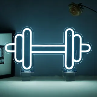 ineonlife Fitness Neon Schild Kaltweiße Hantelstange Led Schild für Gym | Barbell 5-Stufiges Leuchtschild USB Langhantel Neon Sign, Fitness Wanddeko Led Sign für Geschenk,Sporthalle,Sportverein,Club