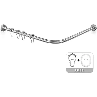 Misounda Duschvorhangstange L Form Ohne Bohren Ecke Halterung 70-100x90-120cm - Duschstange Für Duschvorhang Badewanne Schiene - Ohne Deckenhalterung - 304 Rostfreier Stahl - Inkl. 18 Ringe