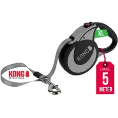 KONG ausrollbare Hundeleine in 5m Länge I Für sehr große & Starke Hunde bis 70kg I Größe XL I Hochwertige Rollleine mit Break & Lock System in grau I Leine mit Softgriff & reflektierendem Gurt