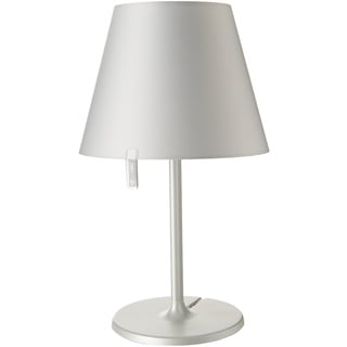 Artemide- Melampo Notte Silber. Hochwertige Nachttischlampe aus lackiertem Aluminium mit Schirm aus Seidensatin. Made in Italy, Silver, Ø 23 H 40 cm