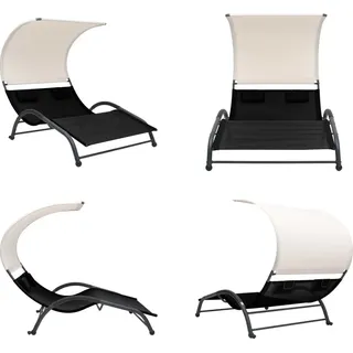 vidaXL Doppel Sonnenliege mit Sonnendach Textilene Schwarz - Sonnenliege - Sonnenliegen - Gartenliege - Gartenliegen - Schwarz