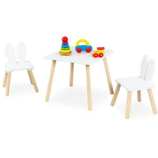 Relaxdays Kindersitzgruppe Kaninchenohren Kiefer 3-tlg. weiß