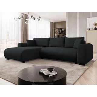 Mirjan24 Ecksofa Merkos Cord, Wohnzimmer L-Form mit Bettkasten und Schlaffunktion, Holzkonstruktion, Seite universal (Farbe: Poso 135) - Schwarz
