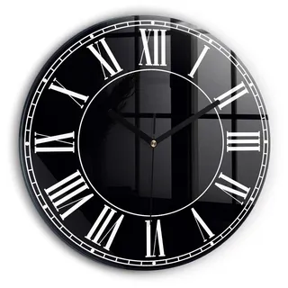 Wallfluent Wanduhr – Stilles Quarzuhrwerk - Uhr Dekoration Wohnzimmer Schlafzimmer Küche - schwarze Zeiger - 30 cm - Schwarze römische Ziffern - Schwarz