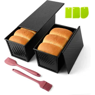 Ghligna 2 Stück Brotbackform mit Deckel, 31.8x12x11.43cm Kastenform mit Deckel, 21.6x12x11cm Toast Backform, Schwarz Toastbrotform mit Belüftungslöchern, Brotform, Antihaft Backformen für Brot, Toast