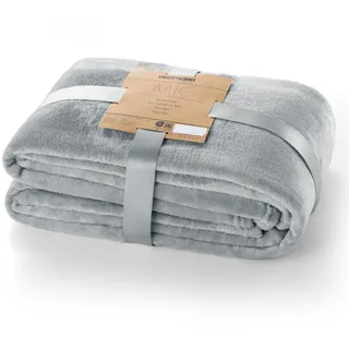 DecoKing Kuscheldecke 160x210 cm Silber Decke Microfaser Tagesdecke Fleece weich sanft kuschelig Stahl grau Grey Steel Silver Mic