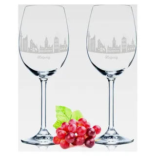 Leonardo Weingläser mit Gravur - Skyline Leipzig im Set - Hochwertige 360° Lasergravur - Geschenkidee als Andenken, Souvenir oder für Sammler und Weingenießer zum Geburtstag
