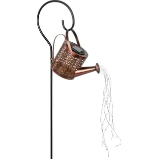 Deko Solar LED Gießkanne aus Metall mit LED-Lichterschweif, Solarleuchte mit 25 LEDs beleuchtet, Gartendeko im vintage-Look (kupfer) - Kupfer