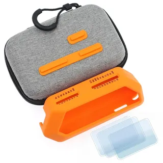 HCJYC 5 in 1 Protective Accessories Soft Silicone Case & Eva Carrying Case & 3 Pack of Screen Protect & SD Card Dust Plug & GPIO Dust Plug for Flipper Zero - Orange Set (Orange)