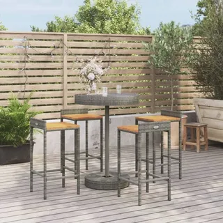 The Living Store 5-tlg. Gartenbar-Set Grau Poly Rattan & Massivholz Akazie - Grau