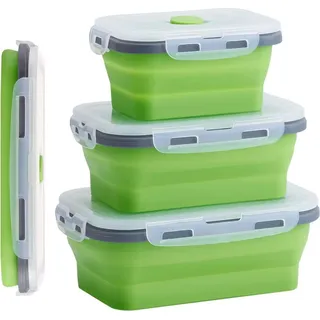 1200 ml Frischhaltebox, Faltbare Silikon Vorratsdose Brotdose aus Silikon Brotbox, Frischhaltedose Silikon Grün - Grün