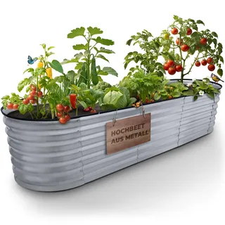 STREND PRO Hochbeet Metall 200x60x45cm (LxBxH) | Metall Hochbeete-kit für Garten Blech | Garten Beet aus verzinktem Stahl für Gemüse, Kräuter & Tomatenpflanzen | Stahl Pflanzkasten, Kräuterbeet
