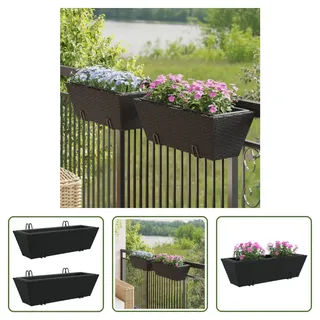 The Living Store Pflanzkasten mit Haken 2 Stk. Schwarz Poly Rattan - Schwarz