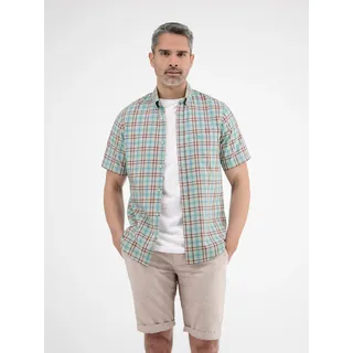 Kurzarmhemd LERROS "Kariertes Halbarmhemd für Herren", Herren, Gr. M, Normalgrößen, blau (coastal blau), 100% Baumwolle, Hemden Kurzarmhemd