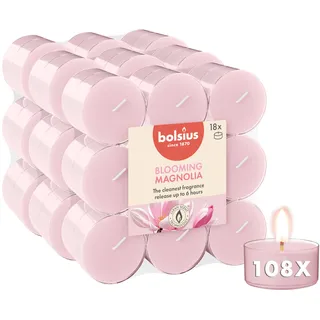 Bolsius - Duftteelichter - Magnolie - rosa - 108 Stück - transparente Hülle - Natürliche Extrakte – Enthält Veganes Wachs – Ohne Palmöl