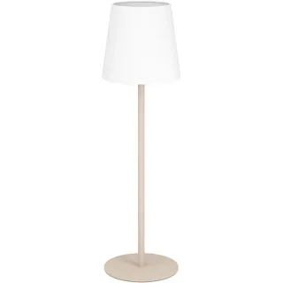 EGLO Tischlampe Fiorana, Nachttischlampe mit Stoff Lampenschirm, Tischleuchte für Wohnzimmer und Schlafzimmer aus Metall in Beige und Textil in Weiß, E14 Fassung