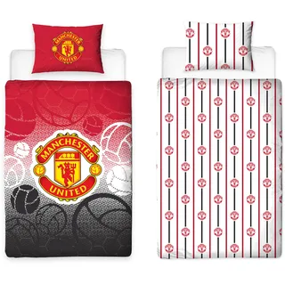 Manchester United FC Character World Offizielles Bettwäsche-Set für Einzelbett, Wappen-Design, wendbar, 2-seitig, Fußball-Bettwäsche, offizielles Lizenzprodukt, inkl. passendem Kissenbezug