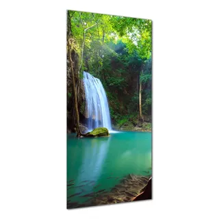 Wallario selbstklebende Duschrückwand 70 x 180 cm mit Motiv Wasserfall im Wald am See Idylle in Thailand - Wandverkleidung mit Hochglanzlaminat in Glasoptik