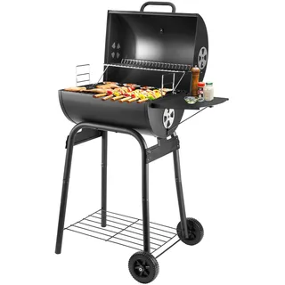 Holzkohlegrill - Holzkohle Grillwagen mit Deckel | Smoker Grill Griff, Grillrost und Thermometer, Holzkohlegrill groß, Holzkohles Kohlegrill BBQ Grill Gartengrill Holzkohle Schwarz