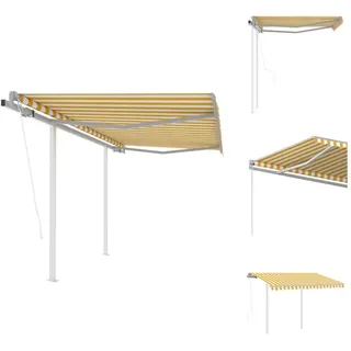 vidaXL Markise Automatisch Einziehbar mit Pfosten 3x2,5 m Gelb Weiß - Markisen - Gelb