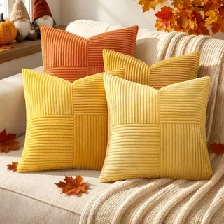 MIULEE Kissenbezug 40x40 Kordsamt Sofakissen Patchwork Orange Serie 4er Set | Dekokissenhülle Zierkissenbezüge Square Zierkissen für Sofa Wohnzimmer Schlafzimmer
