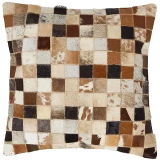 Homescapes Patchwork-Kissen Fell & Leder 45/45 cm kariert , Patchwork , Füllung: Polyester , Quadratisch , 45x45 cm , Oeko-Tex® , Heimtextilien, Wohntextilien, Kissen, Zierkissen