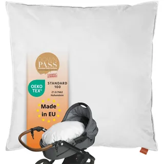 sleepling Kinderwagenkissen 80x80 cm, Baby Daunendecke, Kissen für Kinderwagen aus 100% Baumwolle, 400 gr. Federn & Daunen, Downpass, Kinderwagendecke 80 x 80 cm, Waschbar, Made in EU