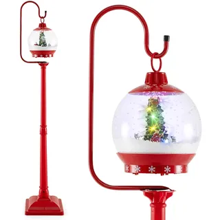 FANTASK 173cm beleuchtete Weihnachtslaterne, rote Weihnachtsdeko mit Musik & geräuschaktiviertem Schneekugel, Weihnachtsbeleuchtung für Zuhause, Veranda, Weihnachtsdekoration, Rot