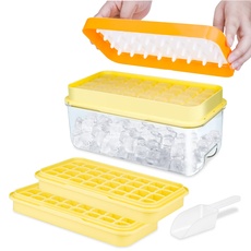 Eiswürfelform, Lebensmittelechte Eiswürfelbehälter Silikon, Alle Eiswürfel in Einer Sekunde Freigeben, BPA-Frei Eiswürfelform mit Deckel (Orange Ice Cube Tray)