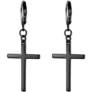 Flongo Kreuz-Ohrringe lange Creolen klein Ohrrringe aus Edelstahl Gold Silber Schwarz Damen-Ohrringe Hip Hop Unisex 1 Paar Schwarz