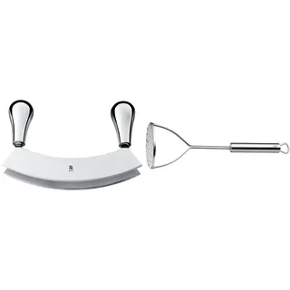 WMF Kräutermesser Wiegemesser zweischneidig 18 cm & Profi Plus Kartoffelstampfer 28,5 cm, Cromargan Edelstahl teilmattiert, spülmaschinengeeignet
