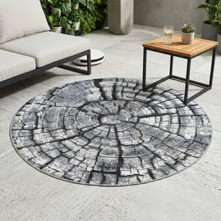 Gino Falcone Outdoorteppich Aurora 300x300 cm , Grau , Textil , Holz Optik , Rund , 300x300 cm , Oeko-Tex® , für Fußbodenheizung geeignet, leicht zusammenrollbar, pflegeleicht, strapazierfähig, vegan , Teppiche und Böden, Teppiche, Outdoorteppiche